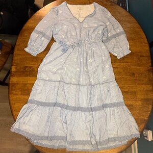 Coastal Cowgirl Spring/Beach Blue Striped Penelope Rose Tiered Maxi Dress L